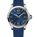 Longines Longines Conquest V.H.P. L3.718.4.96.9  L37184969 кварцевые мужские часы  синий циферблат, браслет каучук — вид спереди